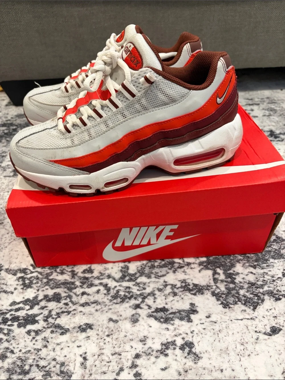 Nike White and Red Youth Air Max 95 Sneakers